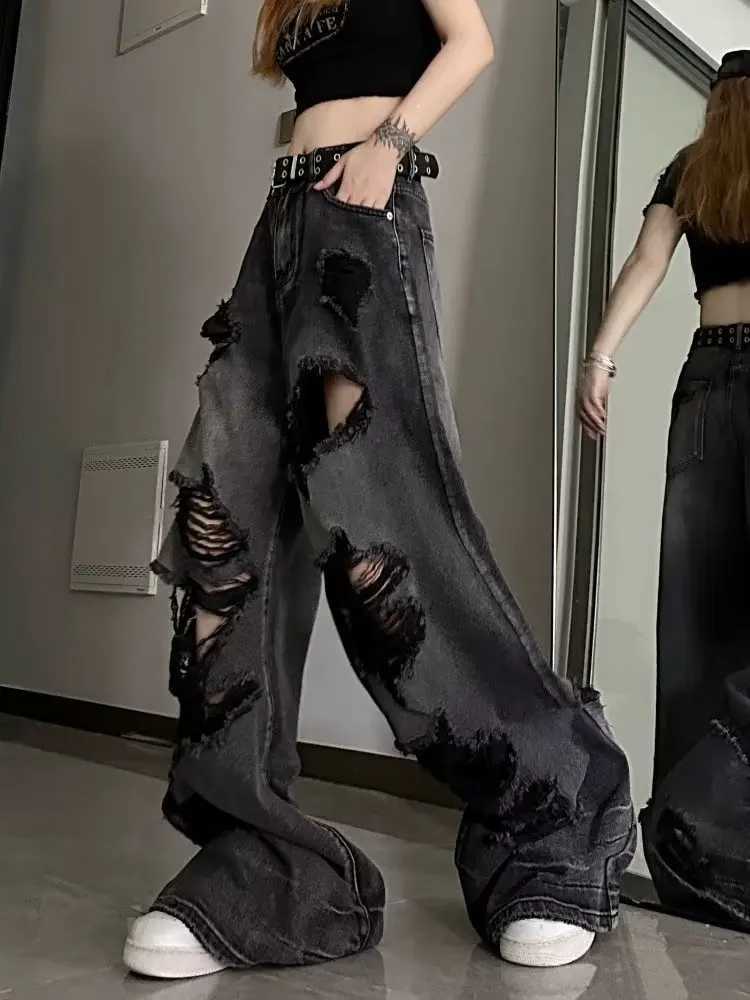 Niche Design Jeans High Street Heavy Industry Wide Leg Pants High-end Floor Length Pants Trendy Brand Womens JeansX2409