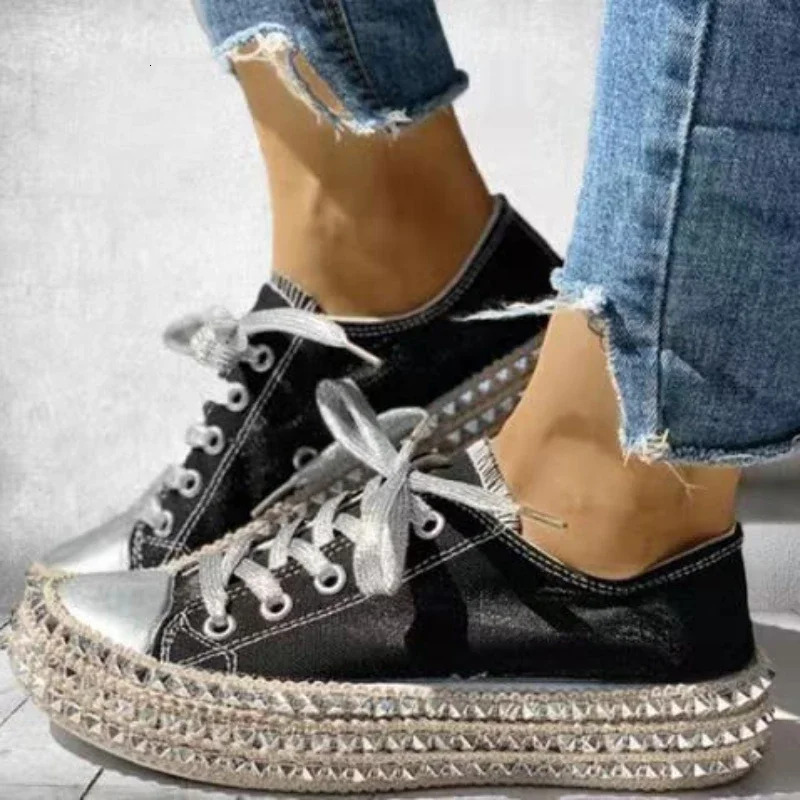 Women's Casual Fashion Studded Leopard Print Canvas For Women Lightweight Breathable Vulcanized Shoes Atos Mujer