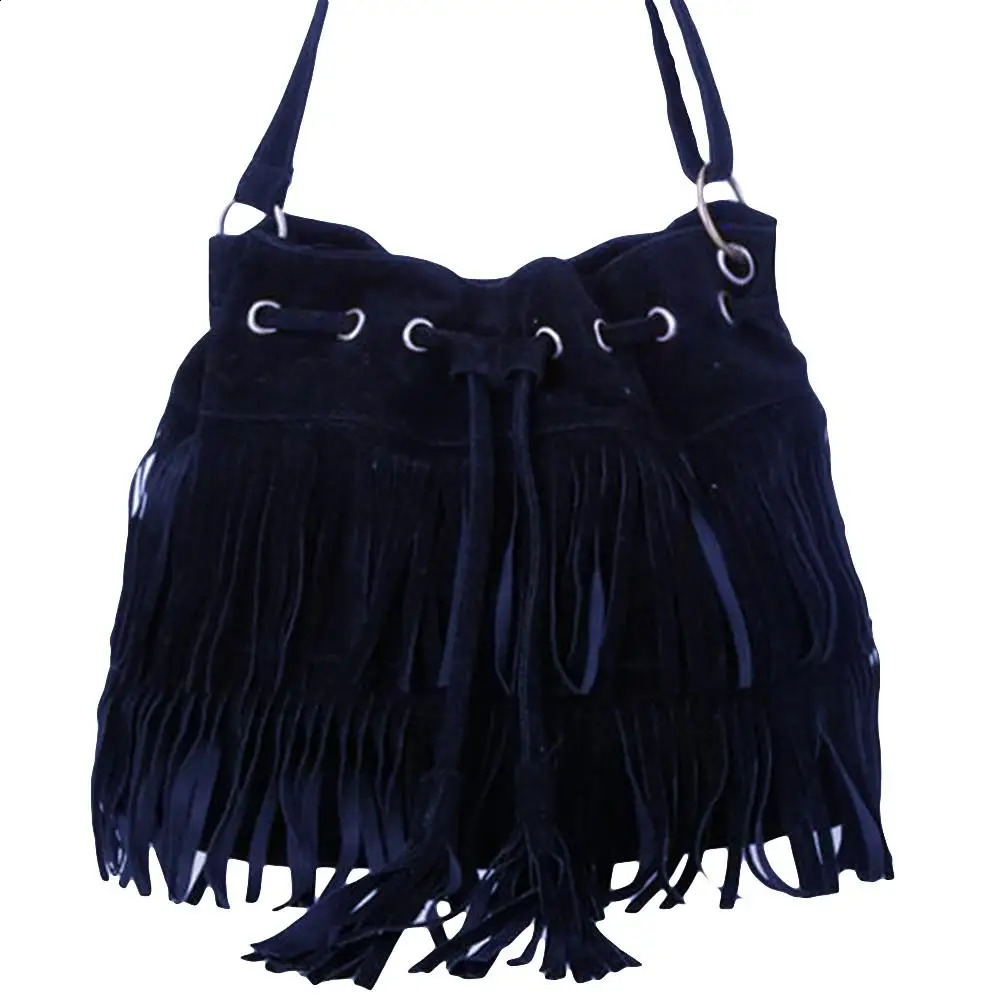 Womens Bag Fashion Solid Color Womens Edge Brushed Suede Cross Shoulder Bucket Womens Bag 240923