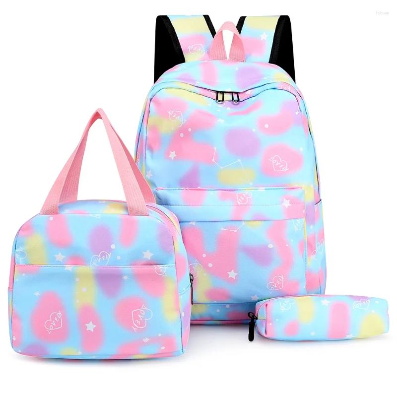 2025 NEW School Bags 3pcs/Set Laptop Backpack Adjustable Strap Fashion Women Nylon Travel Cute Gradient Work Rucack For zhanyishengli
