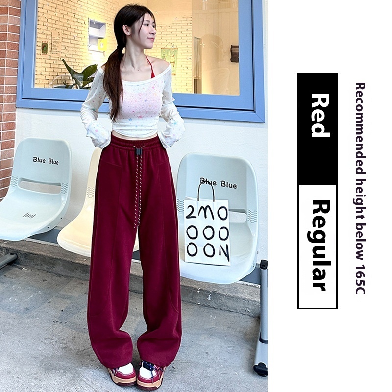 Red curved knife women's bathroom 2024 autumn and winter new style wide leg high waist loose small casual sports pants