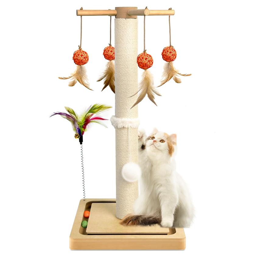 Post, Sisal Scratching Posts Indoor Cats Adults with Hanging Ball and Interactive Toys, 2 Mounting Methods Cat Scratcher for Kitten Cats, 25 inches