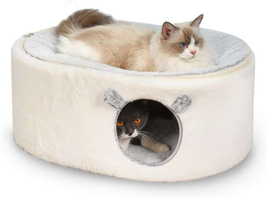 Cat suitable for indoor cats, fluffy hole, large enclosed house, pet bed hammock with detachable and washable cover, oval cat hiding