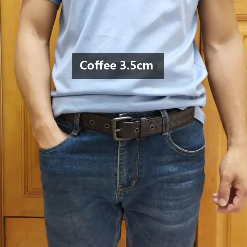 3.5cm wide western-style bride black coffee blue leather buckle mens belt fashion jeans shoulder strap 95-125cm 240925