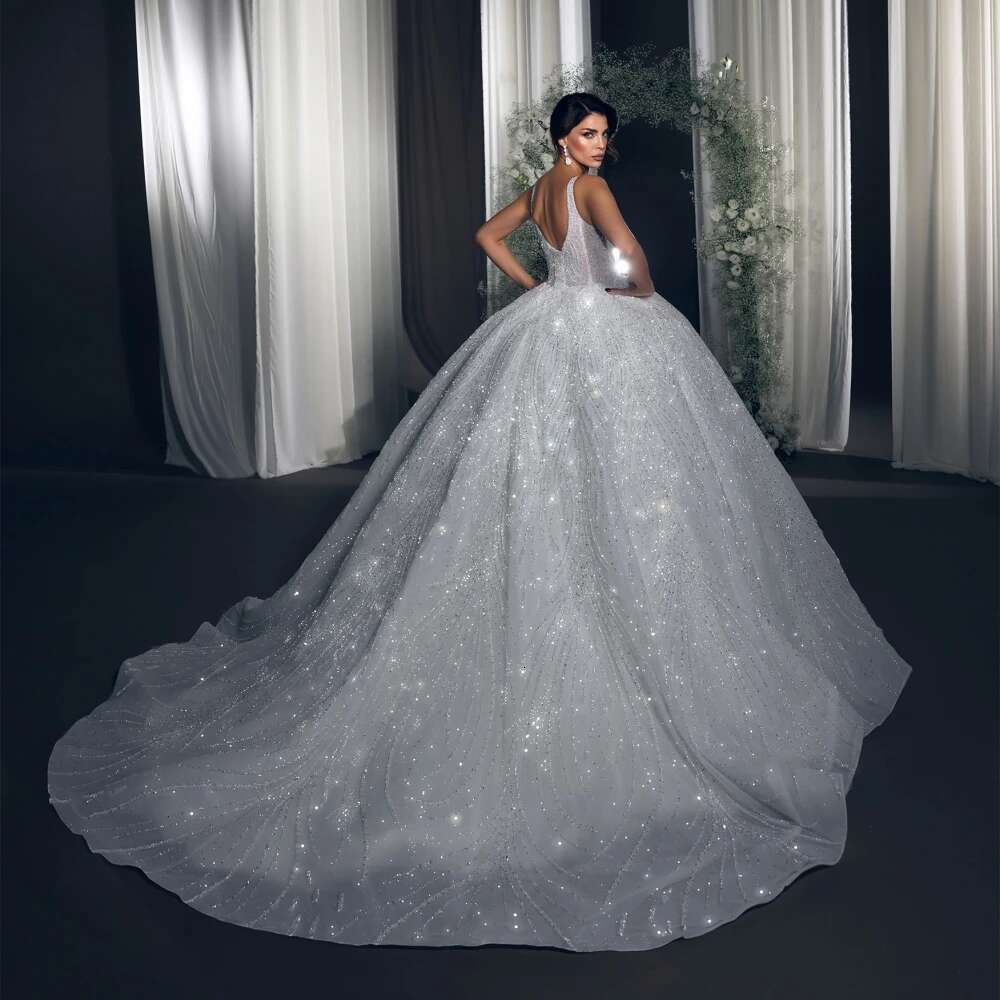 2024 Ball Wedding Dress Exquisite Square Collar Sequined Beaded Sleeveless Bridal Gown Custom Made Bride Dresses 0107