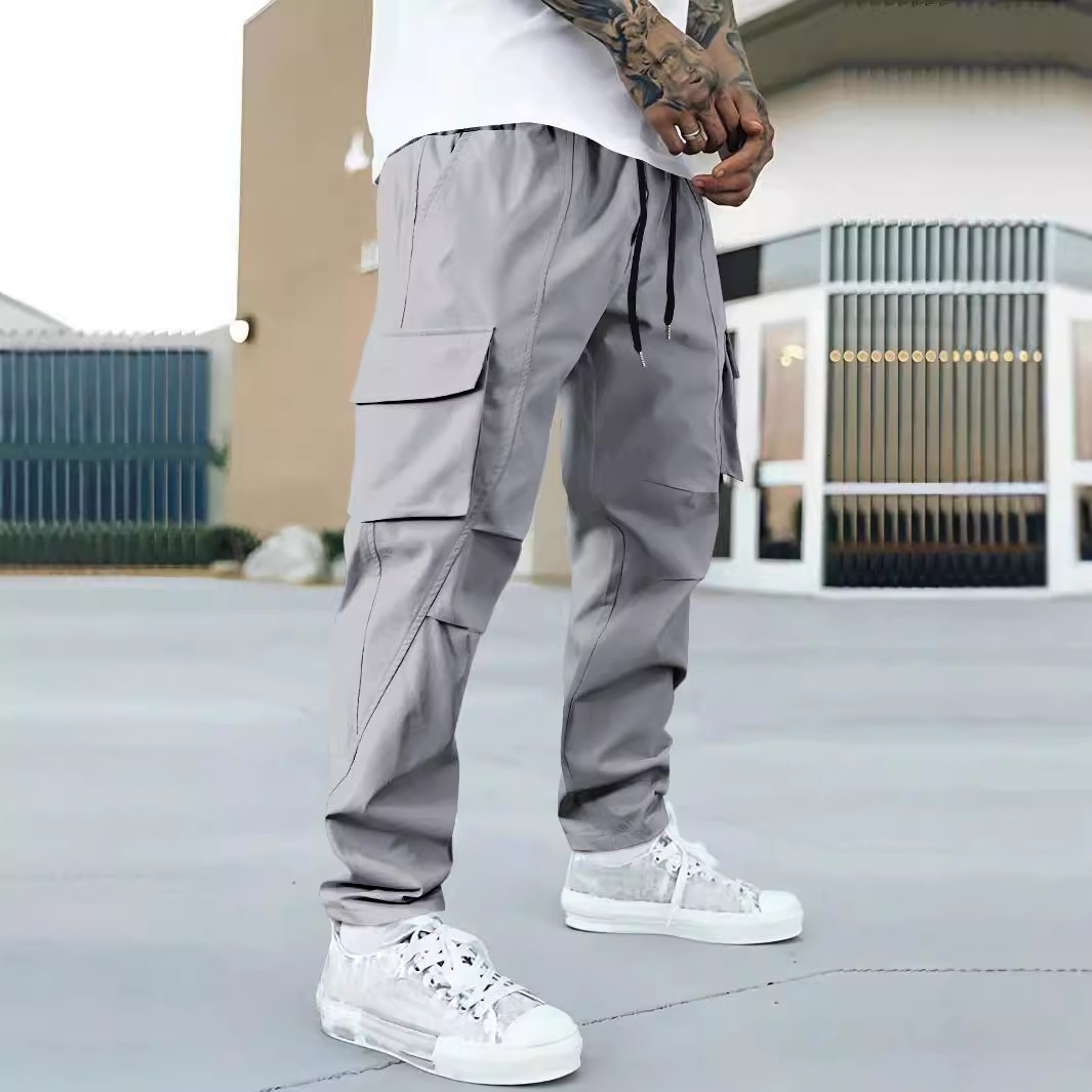 Men's Cargo Pants With Flap Pockets, Side Drawstring Waist