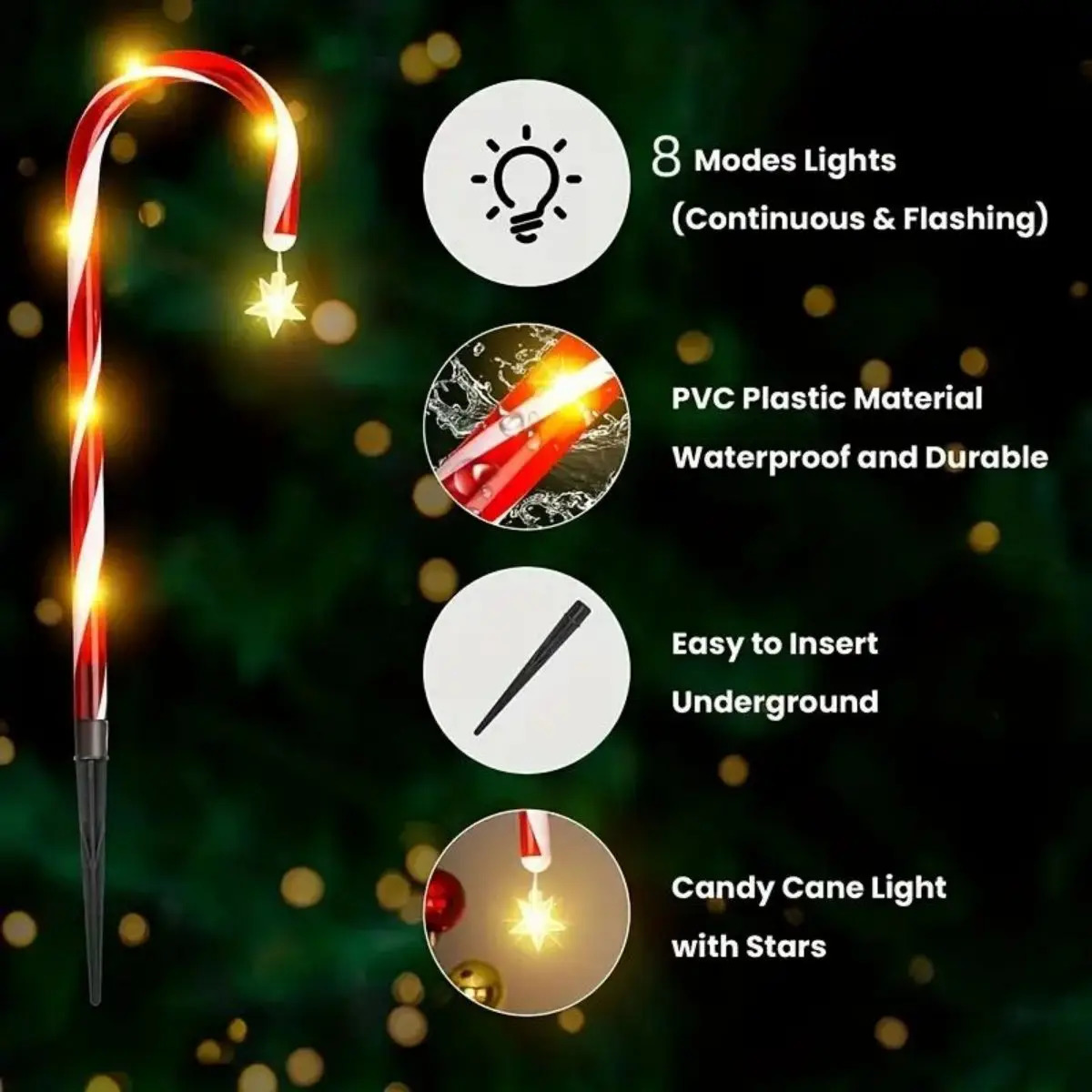 Christmas solar candy cane lights holiday parties courtyard paths atmosphere decoration props outdoor waterproof night 241019