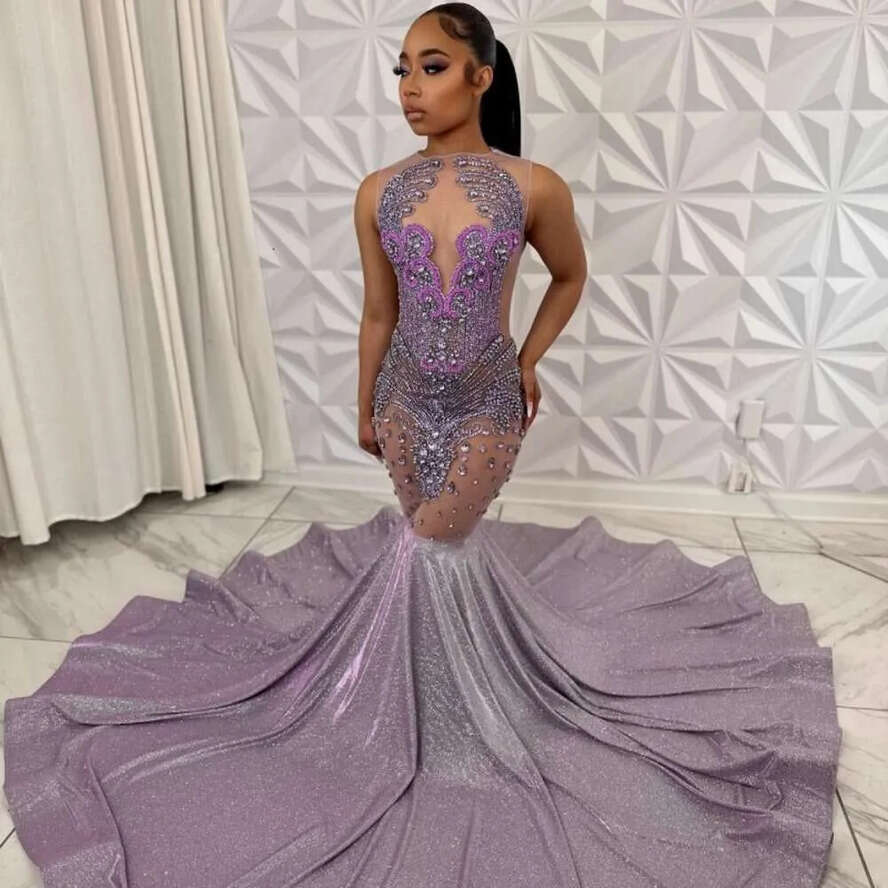 Dresses Prom Dia Sheer Neck Rhie Sequin Party Gowns Black Girls Mermaid Evening Dress Vestidos De Festa