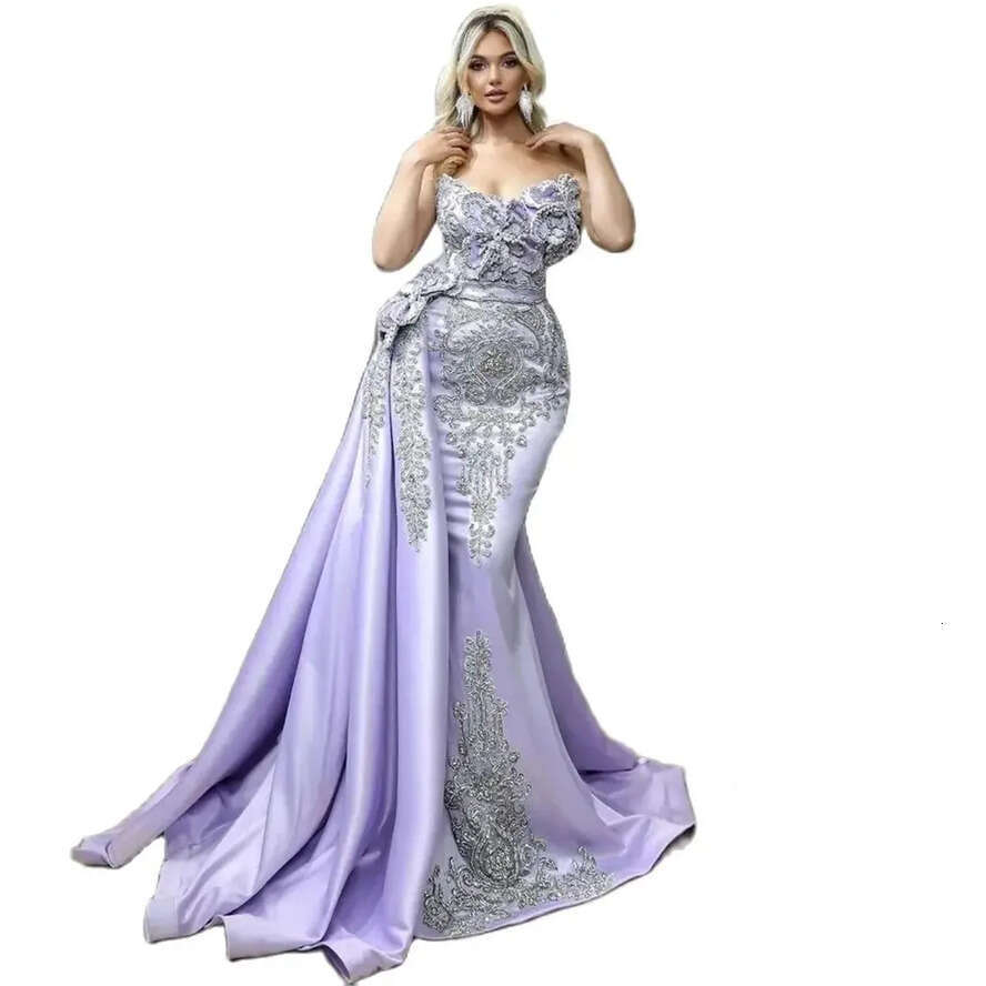 Dress Evening For Exquisite Women Mermaid Appliques Crystal Beaded Sleeveless Or Length Detachable Train Elegant Gown