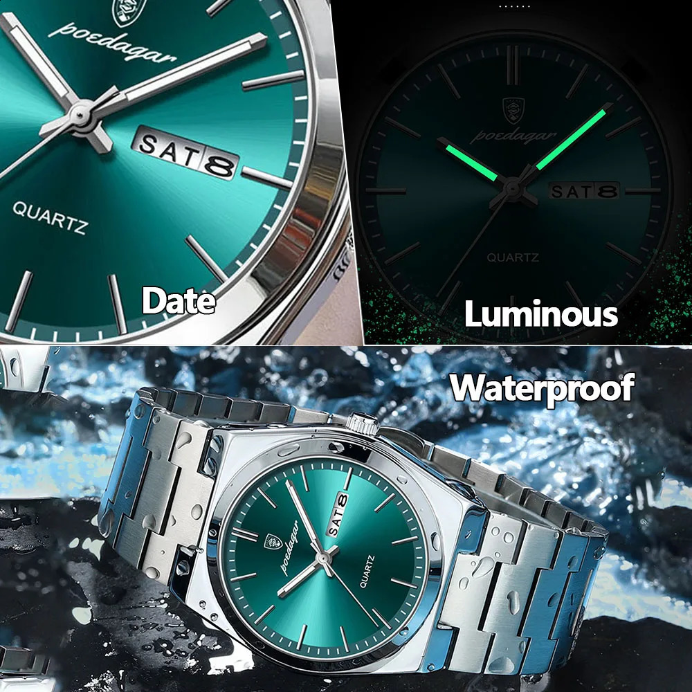 POEDAGAR Mens Watches Fine Steel Sport Fashion Original Quartz Watch for Man Waterproof Luminous Date Weel Gentleman Trend Relo 240919