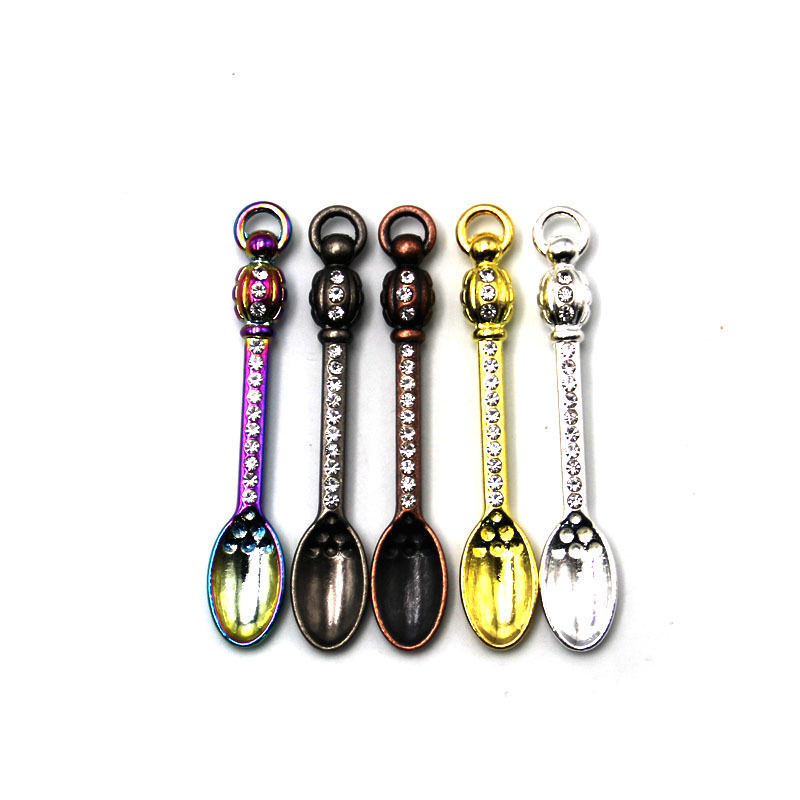 Glitter Bright Bling Metal Mini Shovel Spoon With Rings Wax Smoking Pipe Snuff Rainbow Powder Shovels Bronze Sniffer Spice Miller Scoop Herb Tools For Smoke Nails