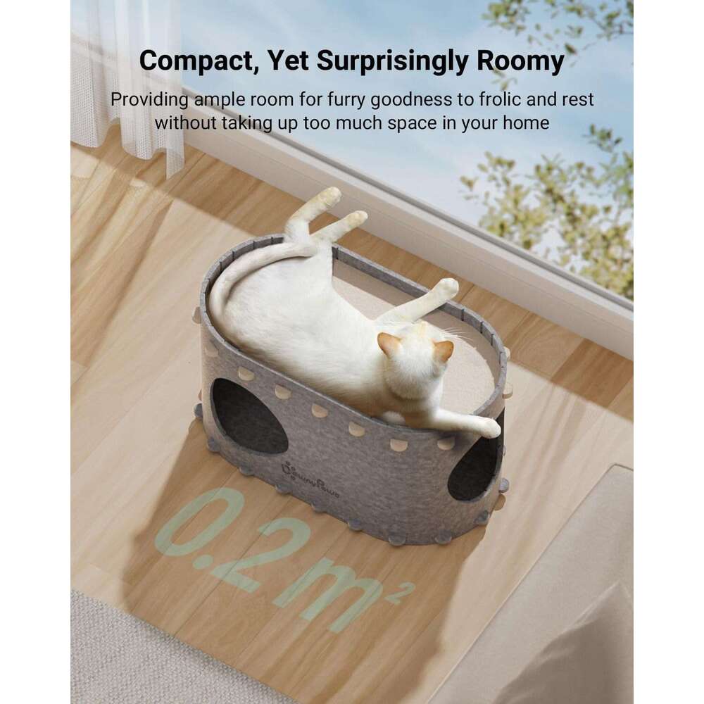 Indoor house, suitable for multiple cats and large cats, 22 pounds (about 10 kilograms), scratch resistant hole, foldable cat tunnel enclosed bed