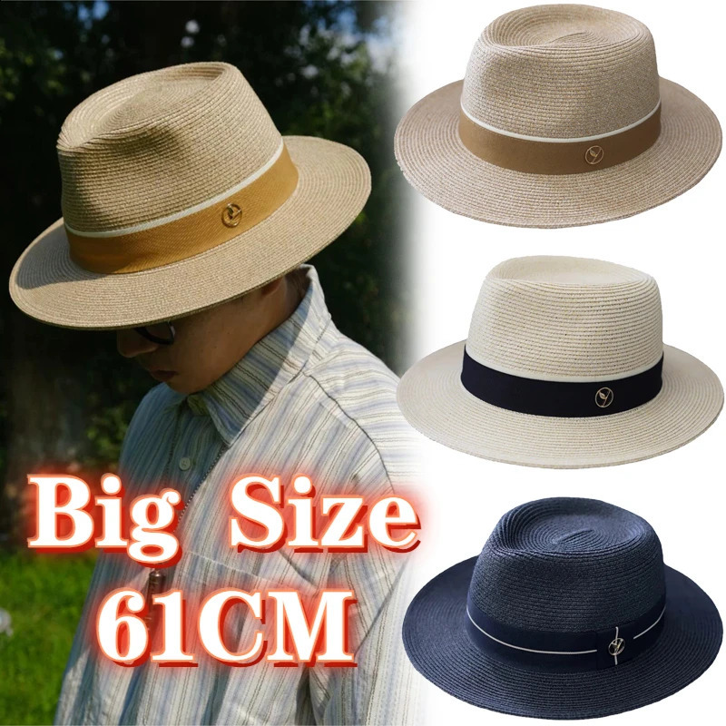 Large size 61cm wide brown beach sun hat mens senior er Panama soft jazz straw hat summer UV protection Fedora 240926