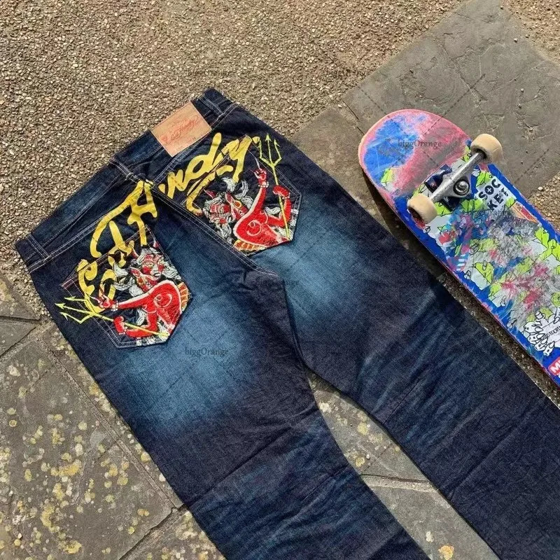 Y2k American Trend Street Printed Jeans Womens Gradient Jeans Gothic Harajuku Retro Loose Casual Couple Jeans 240927