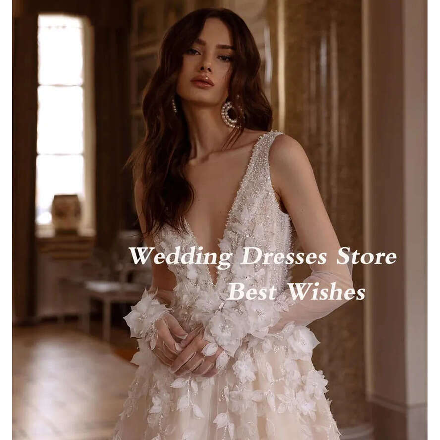 Elegant Dresses Bridal Wedding Backless Deep V Neck D Wer Applique Women Ocn Party Prom Gowns Ivory Vestidos De Novia Estidos E