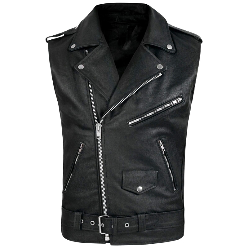 PU Men Vest Waistcoat Jacket Turn-Down Vests Sleeveless Leather Clothes Male Clothing 240912