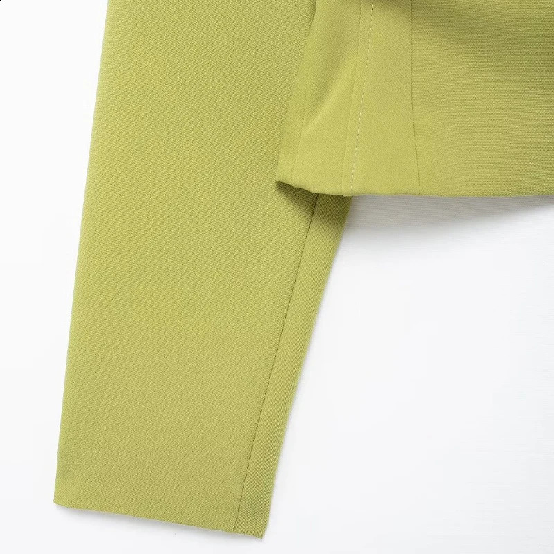 Willshela Women Fashion With Belt Green Cropped Blouse Vintage VNeck Long Sleeves Female Chic Lady Shirts 240926