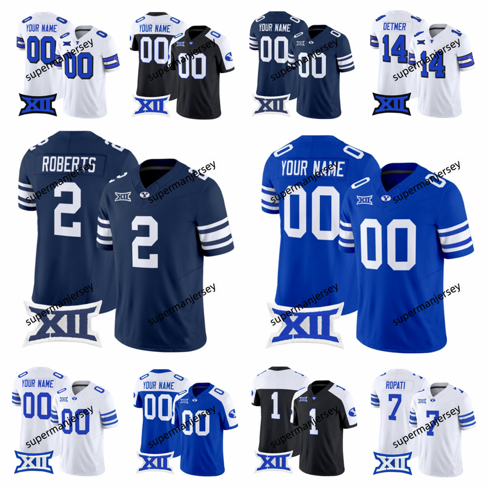 2024 NCAA XII BYU Cougars College Football Jersey 12 JAKE RETZLAFF 2 CHASE ROBERTS 11 HARRISON TAGGART HINCKLEY ROPATI 8 STEVE YOUNG 14 TY DETMER