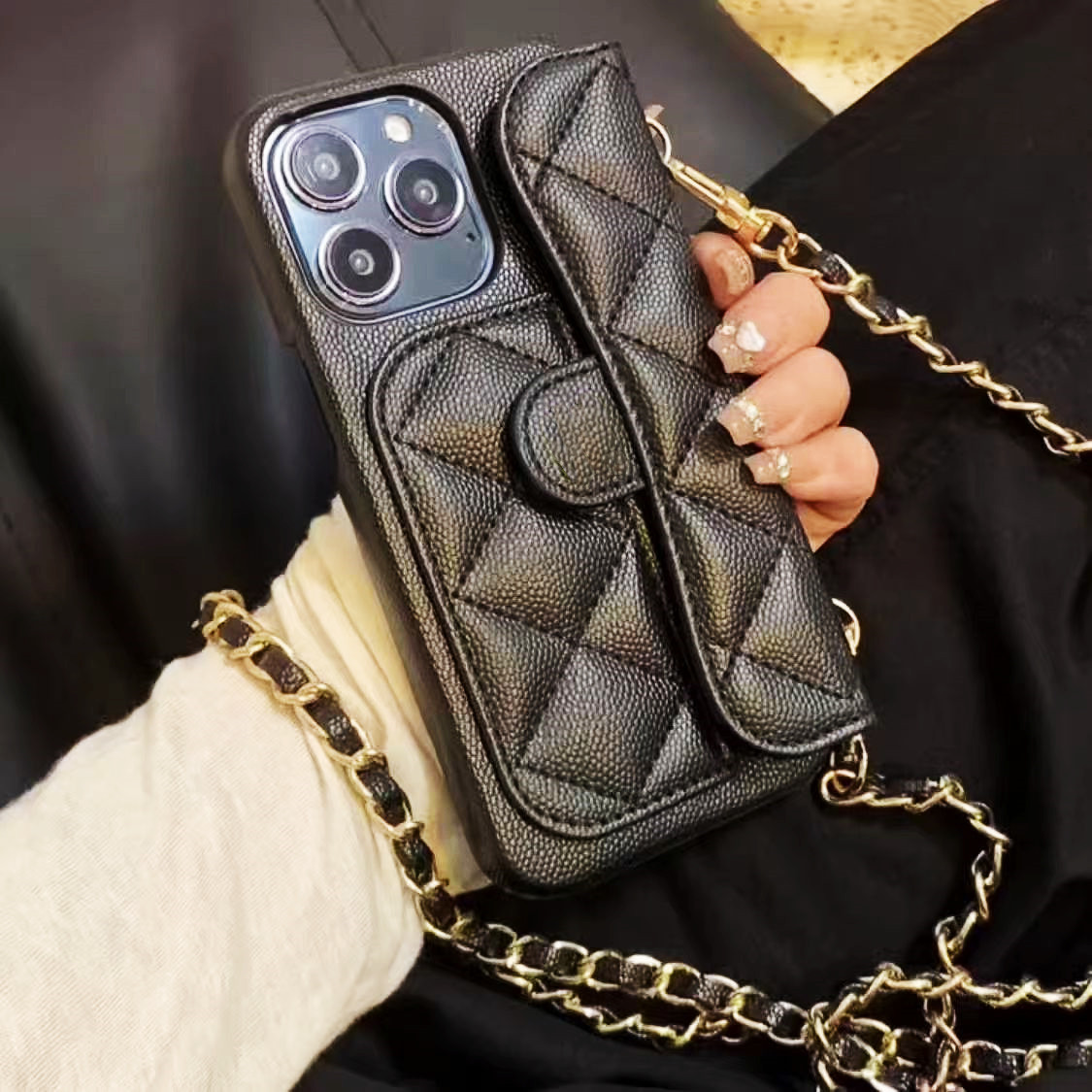 For iPhone 16 Pro Max 15 Pro Max Case Crossbody Phone Case Designer iPhone 14 ProMax 13 12 11 15 Plus 16 Plus Phonecase Card Holder Bag Leather Wallet Case Chain Lanyard