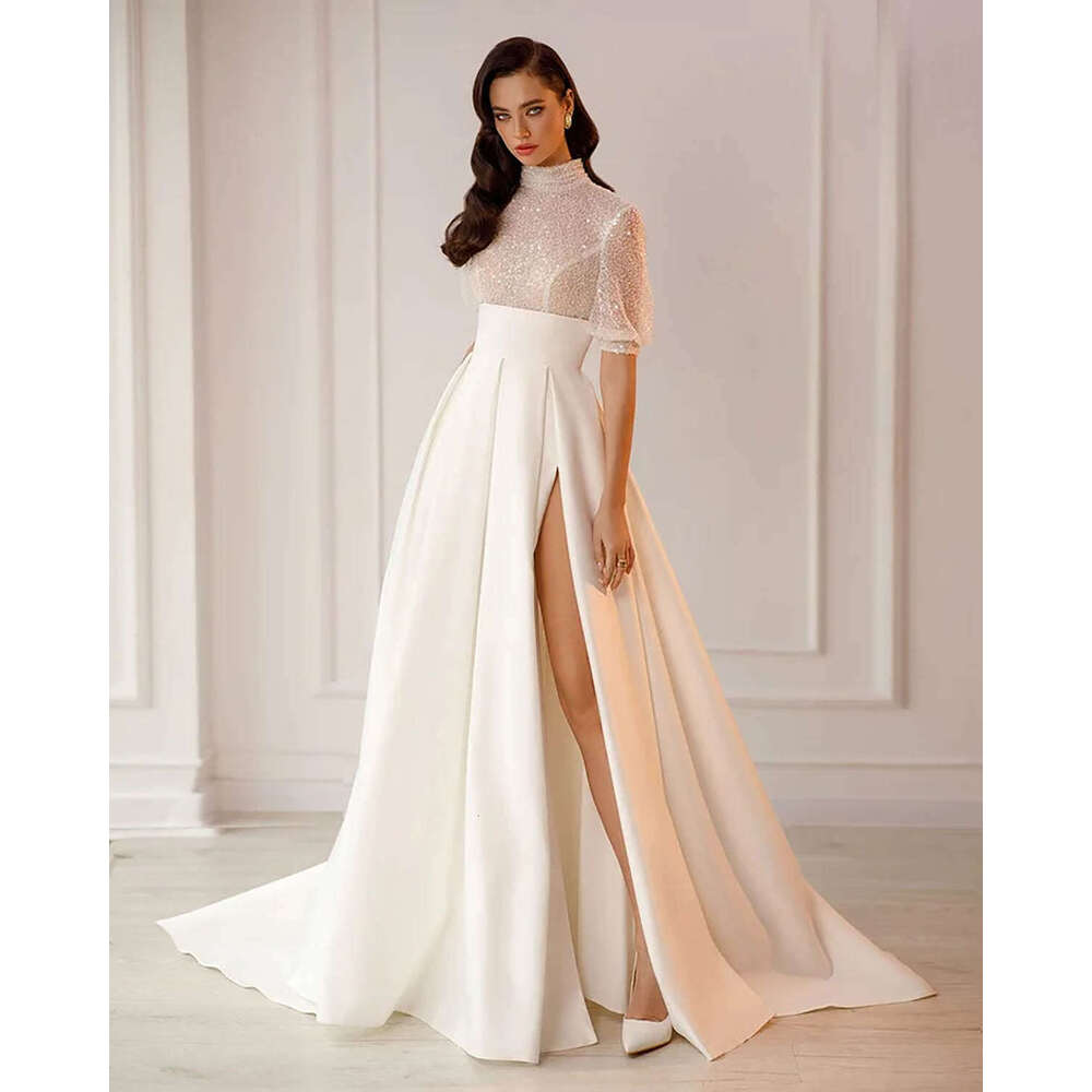 Wedding Princess Dresses A E High Neck Split Sequined Backless Or Length Long Bridal Gown Vestido De Novia Custom Made