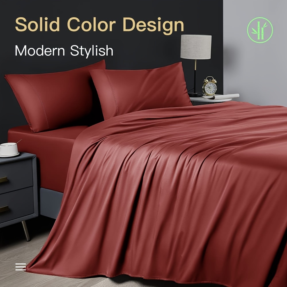 4 Piece Bamboo Bed Sheets Set Rayon Derived From Bamboo Cooling Breathable Bed Sheets Silky Bedding Sheets Pillowcases 16 Inch Deep Pockets Sheet Set 