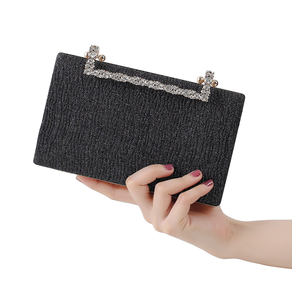 Champagne dinner Bag Pleated Diamond Sparkly dress Clutch Bag Black Dinner bag