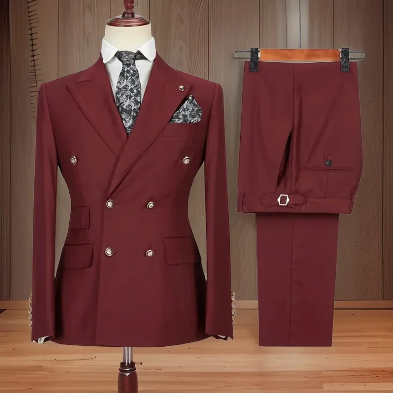 Formal Wedding Suits Or Men Double Breasted 2 Pcs Groom Tuxedo Prom Slim Fit Peak Lapel Business Jacket With Pants 2024