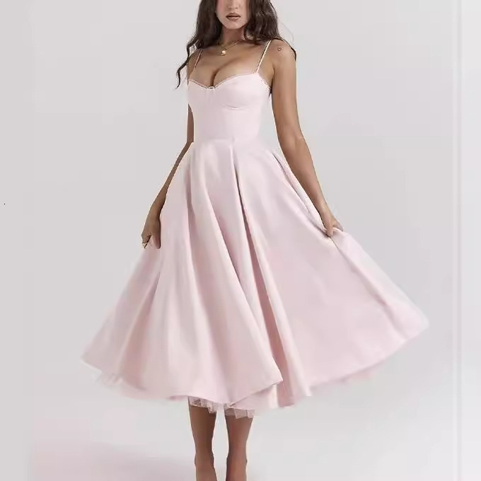 European and American style 2024 summer new women's fashion double-layer lace suspender sexy slim fit black fungus edge dress for women designer