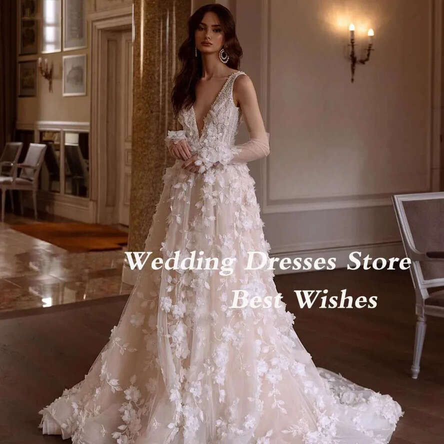 Elegant Dresses Bridal Wedding Backless Deep V Neck D Wer Applique Women Ocn Party Prom Gowns Ivory Vestidos De Novia Estidos E