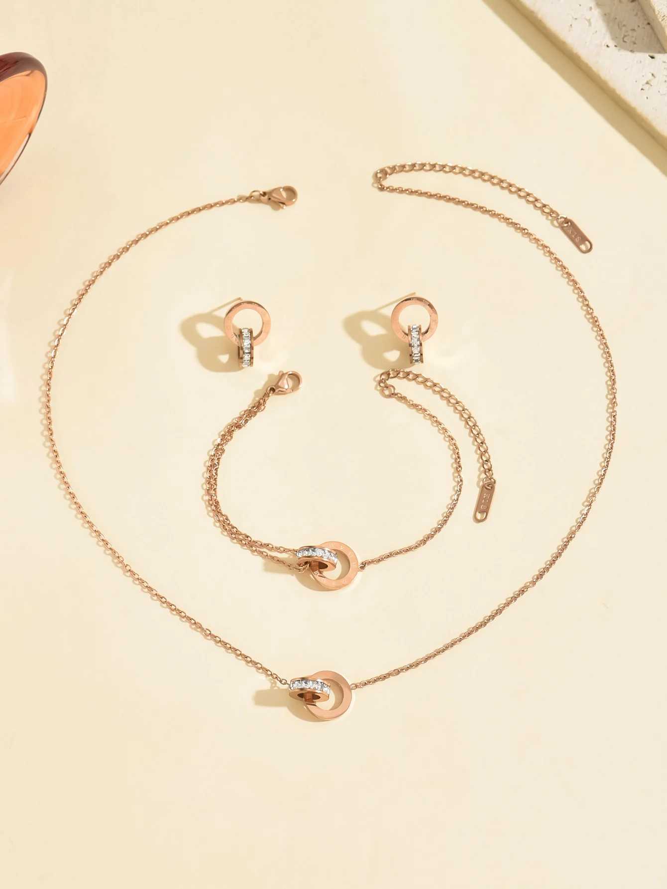Ran Fashion Double Ring Necklace Bracelet Earring Set Wen Jewelry Y240926