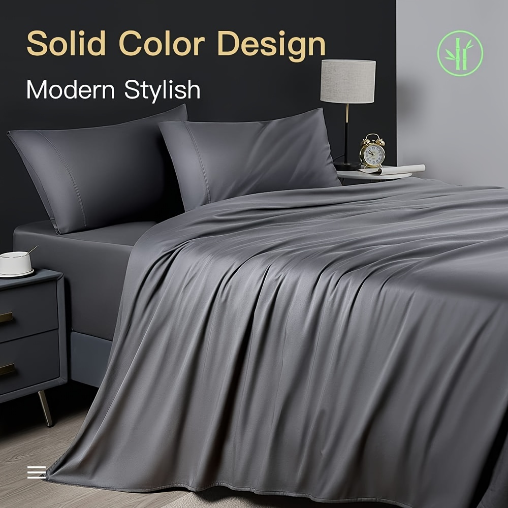 4 Piece Bamboo Bed Sheets Set Rayon Derived From Bamboo Cooling Breathable Bed Sheets Silky Bedding Sheets Pillowcases 16 Inch Deep Pockets Sheet Set 