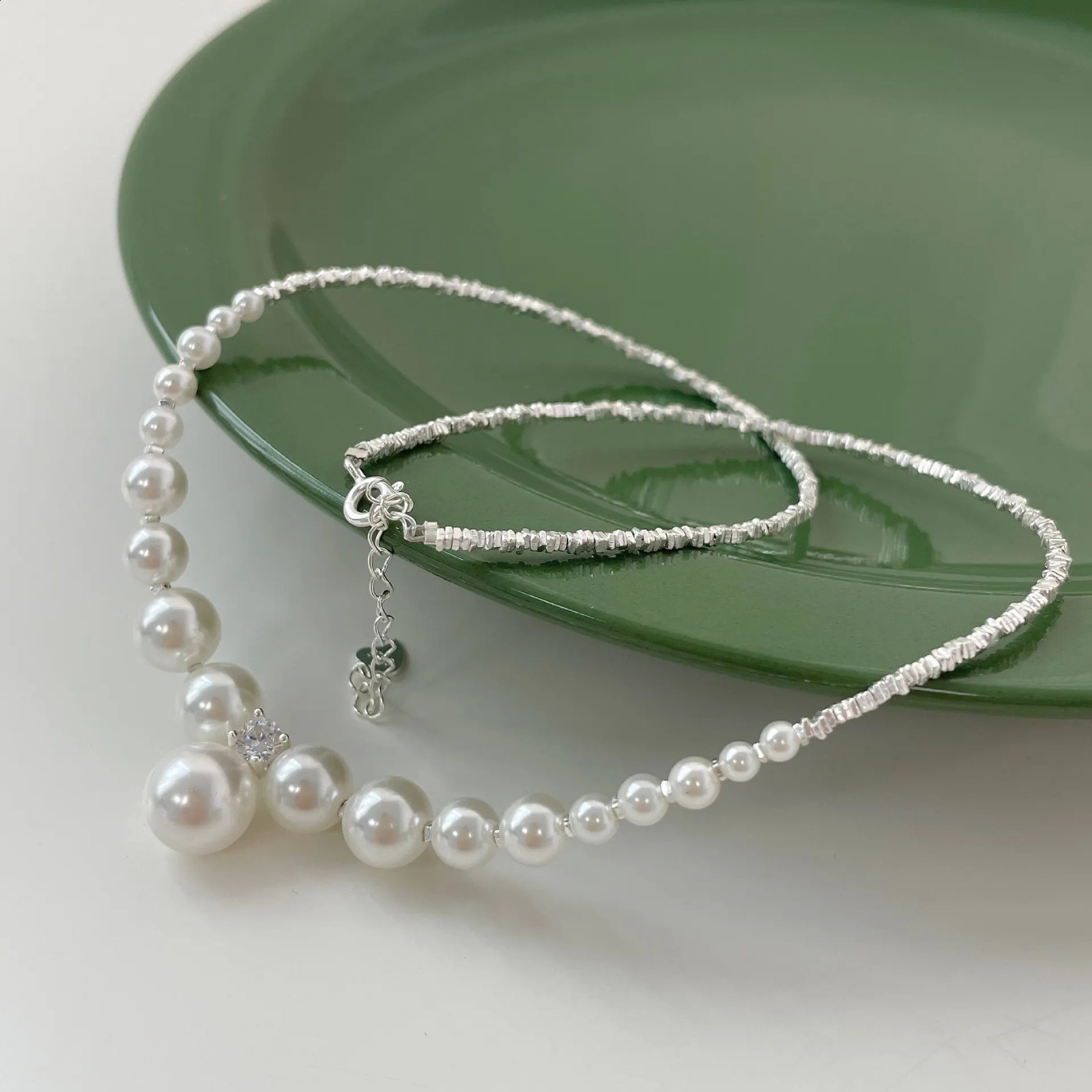 100% S925 Sterling Silver Gradient Pearl Pendants Necklace For Women Classic Choker Chain Wedding Birthday Party Gifts Jewelry 240921