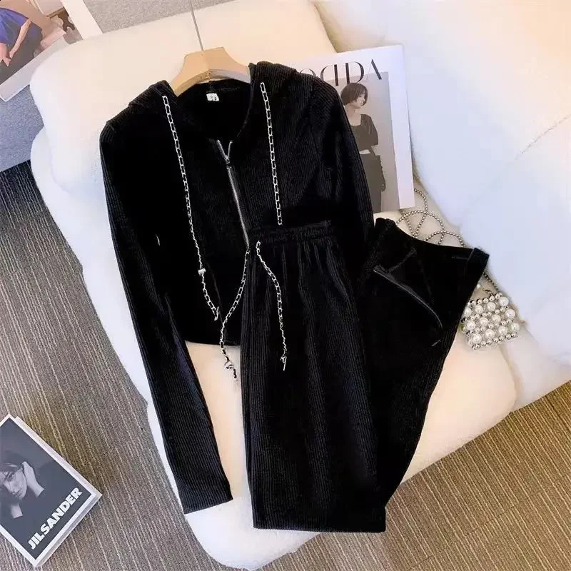 Plus Size Spring Womens Weight Loss Hoodie Long Sleeve Casual Pants Fashion Style Sportswear 2piece Set 240927