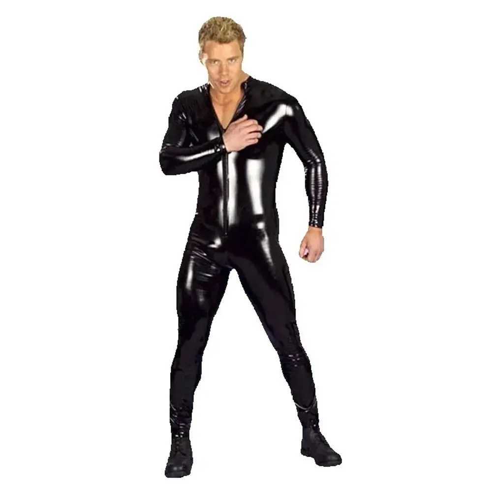 Catsuit Costumes Plus Size S5XL Mens Sexy Tight jumpsuit Erotic Underwear Synthetic Leather Zipper Open crotch Tight Bodysuit Fetish Nightclub DS is C Y240927G9QK