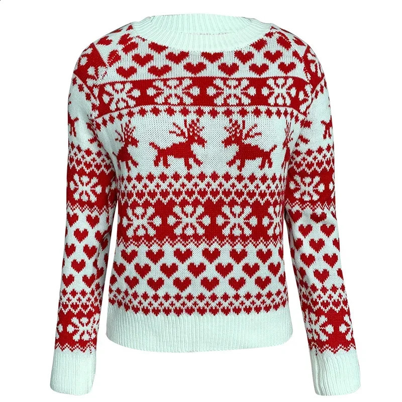 Xmas Look 2024 Women Christmas Sweater Print Jacquard Knitted Jumper Full Sleeve O Neck Warm Soft Pullover Tops Female Knitwear 240927