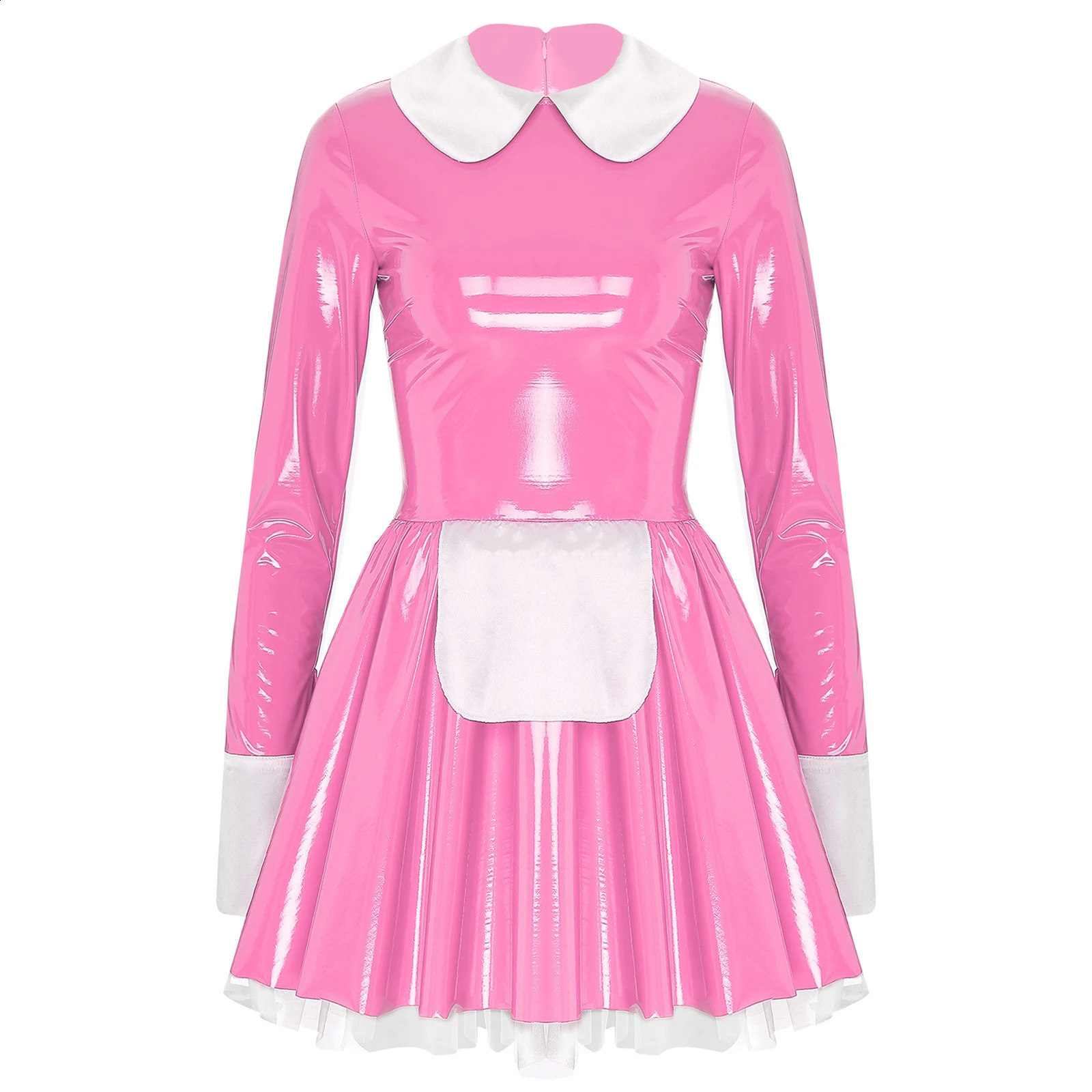 Womens sexy artificial latex French maid dress Halloween sweet Lolita cosplay A-line mini dress club costume maid Wante maid costume 240923