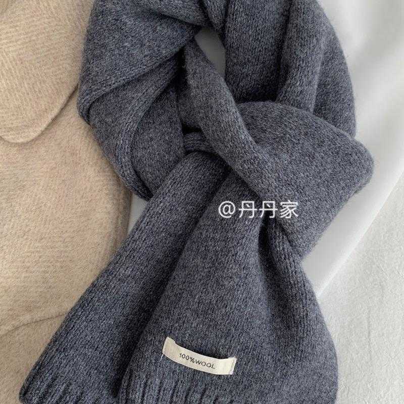 Grey pure wool scarf~High quality black grey pure Australian wool warm knitted scarf for men and women winter scarf Y240927