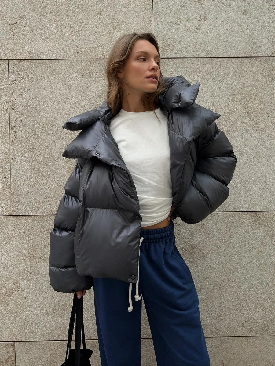 Bornladies Quilted Jacket Women Winter Loose Parkas Coat Vintage Bread Jacket Outwear Office Ladies Warm Cotton Puffer Jackets 240926