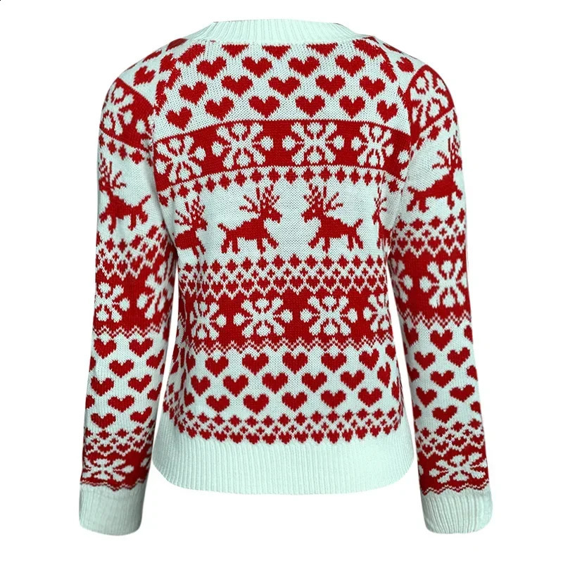 Xmas Look 2024 Women Christmas Sweater Print Jacquard Knitted Jumper Full Sleeve O Neck Warm Soft Pullover Tops Female Knitwear 240927