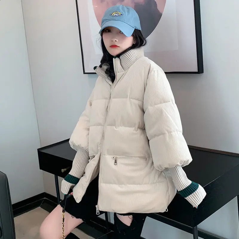 Fashion Bubble Coat Winter Corduroy Parka Woman Oversized Short Jacket Winter Autumn Female Puffer Jacket Parkas Mujer 240914