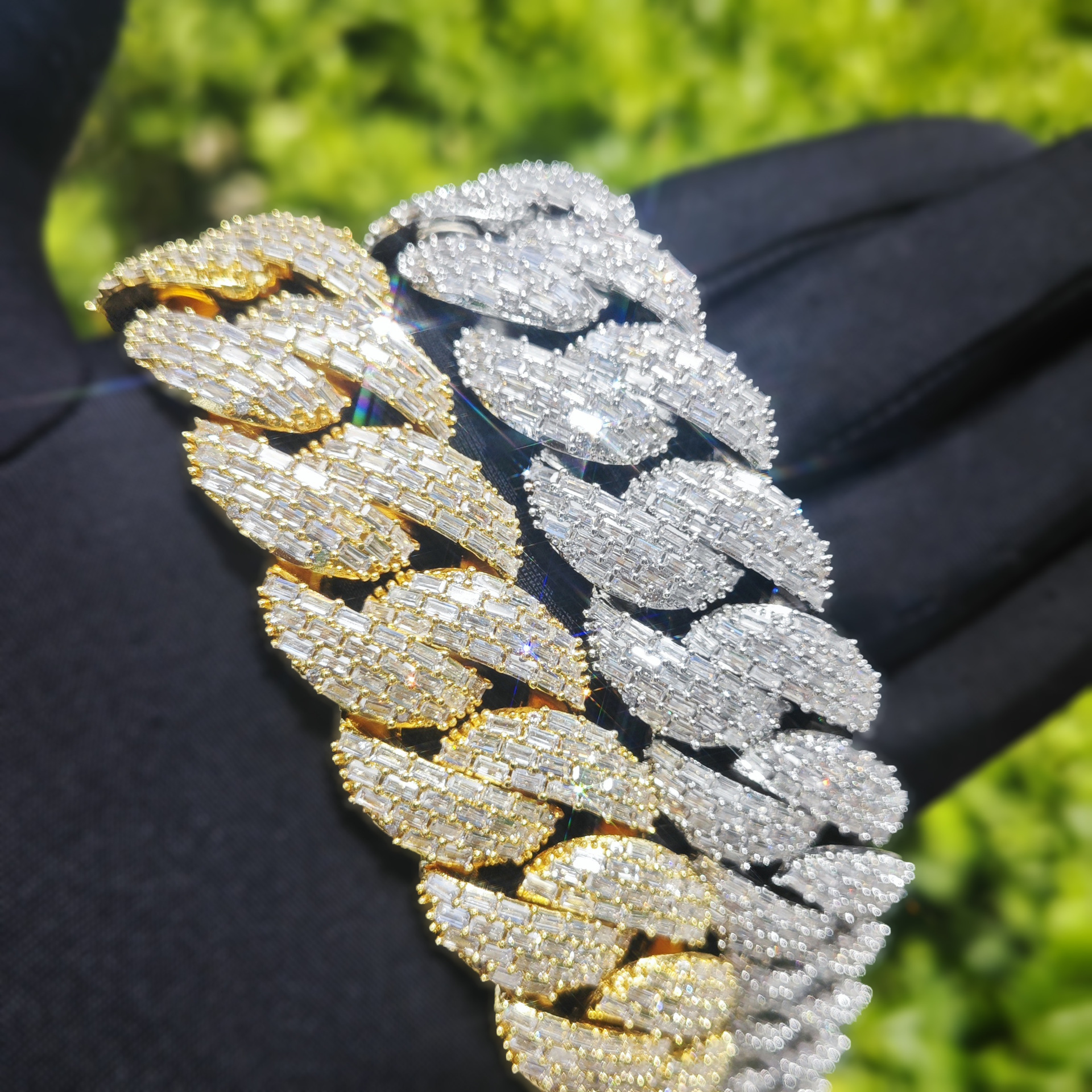 24mm Hip Hop Bubble Cuban Link Chain Necklace Bracelet 5A T Zircon Gold Plated