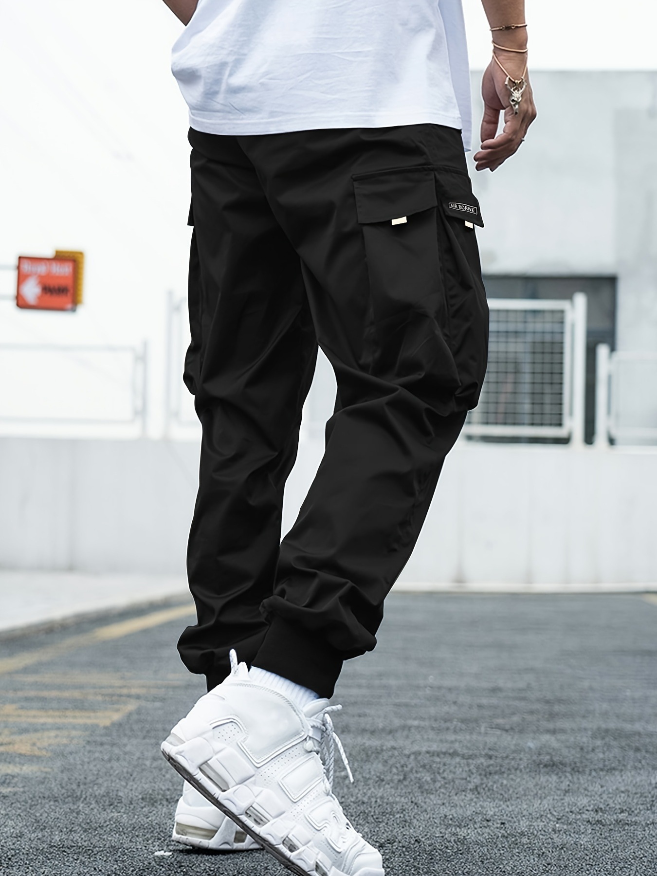 Men Cargo Pants Multi Pockets Elastic Waist Drawstring Men Pants Loose Deep Crotch Hip Hop Streetwear Casual Trousers