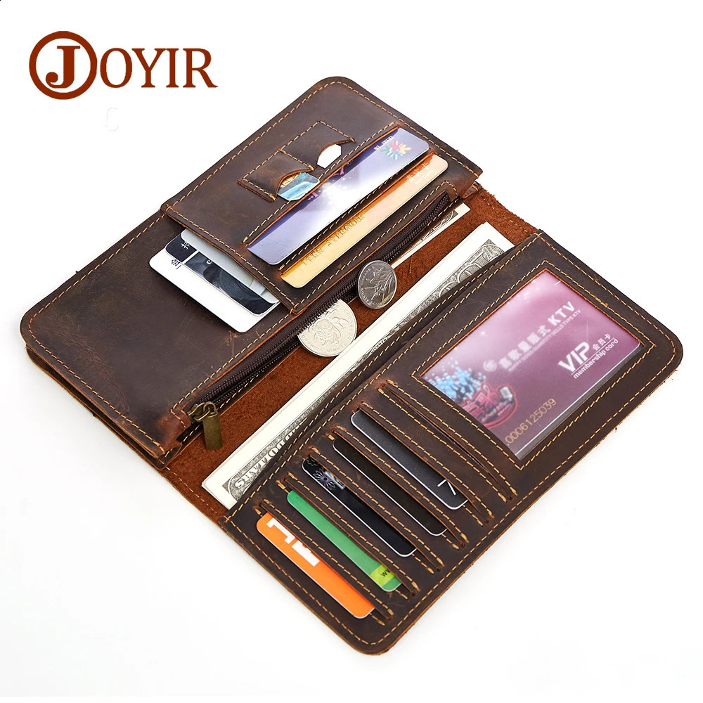 JOYIR Genuine Leather Wallet Coin Purse Vintage Long Men Wallets Perse Solid Card Holder Clutch Carteira Hombre for Male 240924 4