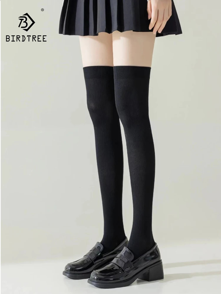 BirdTree 24.2% wool thick stock womens comfortable soft stripes warm air odor proof JK bottom socks autumn/winter P47985QC 240927