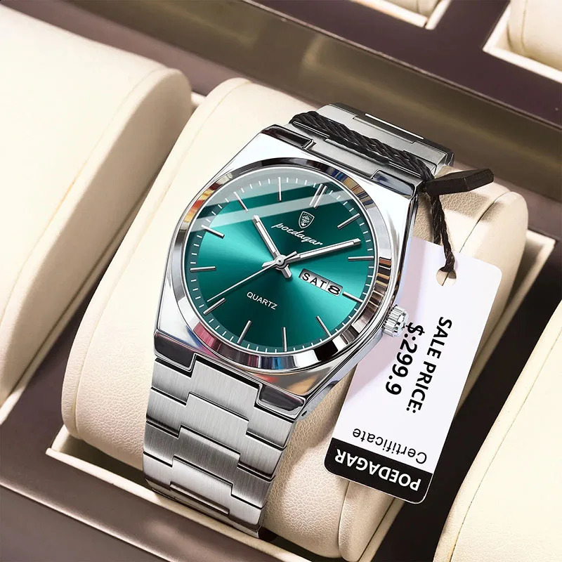 Business Men Watches Top Waterproof Stainless Steel Quartz Wrist Watch Man Silver Luminous Clock Relojes Hombre 240919