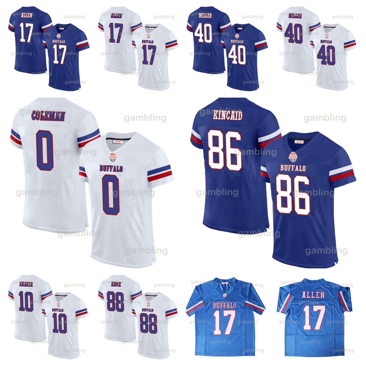 Mens/Youth/Women Custom Football Jerseys Keon Dalton Kincaid Allen Damar Ham Dawson Knox Jim Kelly Jersey
