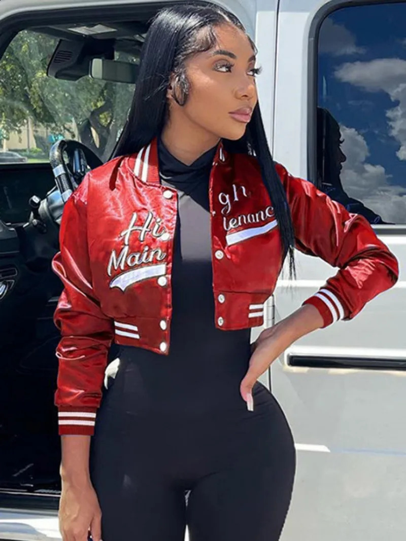 Letter Embroidery Womens Bomber Jacket Y2K Streetwear Fashion Single Chest Ultra Thin Short Jacket School Jacket 240927