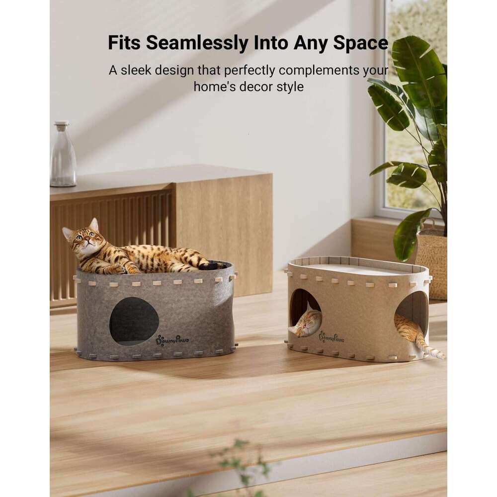 Indoor house, suitable for multiple cats and large cats, 22 pounds (about 10 kilograms), scratch resistant hole, foldable cat tunnel enclosed bed