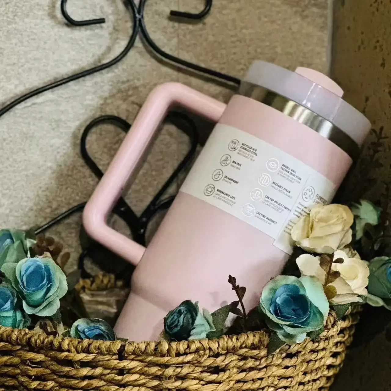 NEW 30/40oz Tumblers Cup Straw Car Travel MUgs Coffee Tumbler Cups With Handle Insulated Stainless Steel Lid Z240927