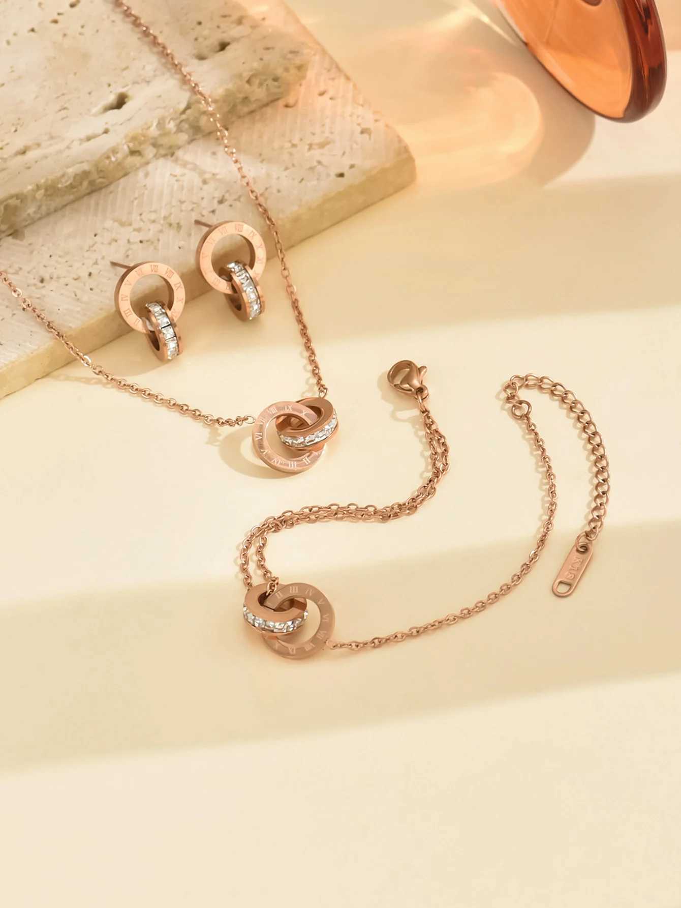 Ran Fashion Double Ring Necklace Bracelet Earring Set Wen Jewelry Y240926